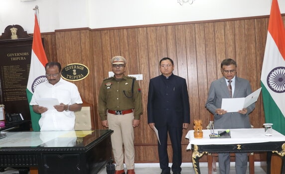 Governor of Tripura Indra Sena Reddy Nallu administers Oath to Binoy Shankar Mishra as the State Chief Information Commissioner.